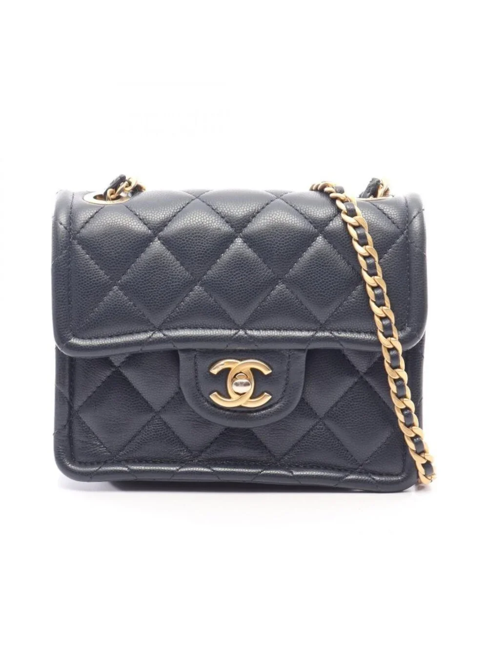 Chanel Shoulder Bag Quilted Navy Caviar Leather Small Chain